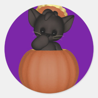 KRW Lil Black Scardy Cat Halloween Classic Round Sticker