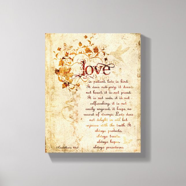 KRW Love is Patient Corinthians Bible Quote Art Canvas Print (Front)