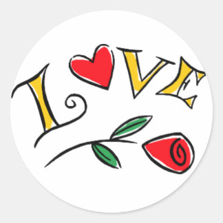 KRW Love Rose and Heart Valentine Classic Round Sticker