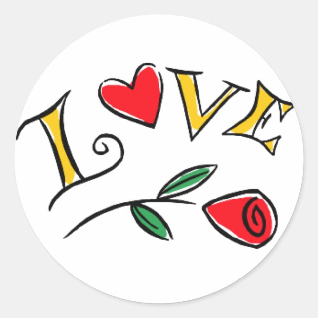 KRW Love Rose and Heart Valentine Classic Round Sticker (Front)