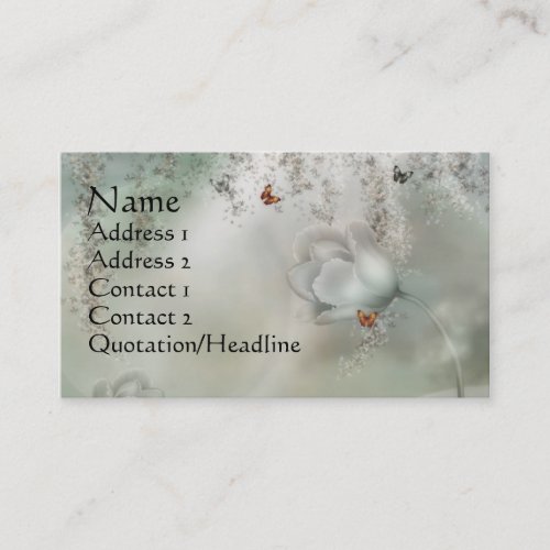 KRW Misty Gray Floral with Orange Butterflies Business Card Template