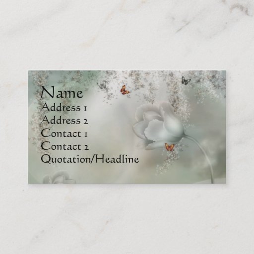 Customizable KRW Misty Gray Floral with Orange Butterflies Business Card Template