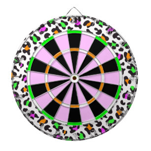 KRW Neon Leopard Print Girly Dartboard With Darts