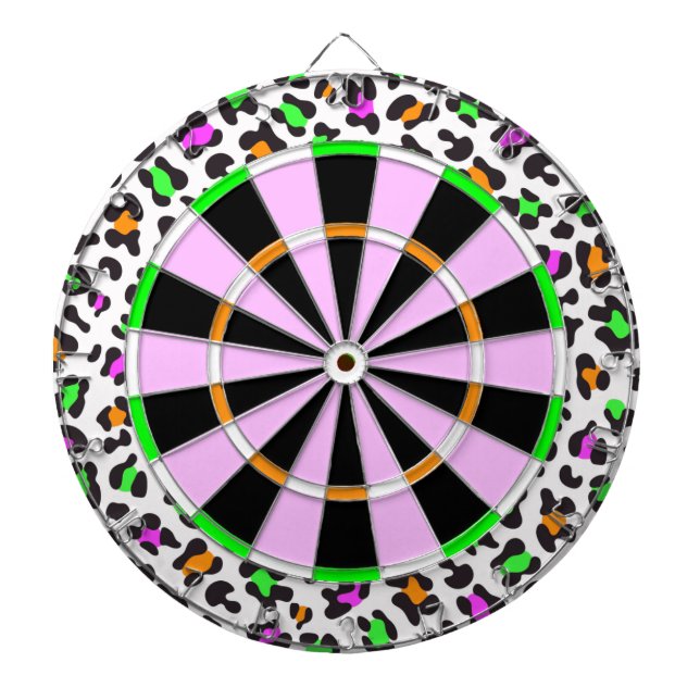 KRW Neon Leopard Print Girly Dartboard With Darts (Front)