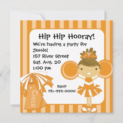 KRW Orange Cheerleader 2 Sided Birthday Invitation