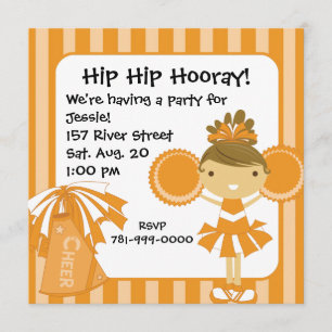 KRW Orange Cheerleader Birthday Party Invitation