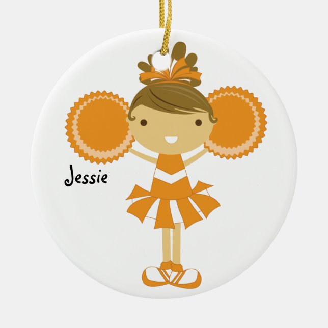 KRW Orange Cheerleader Custom Name Ornament (Front)