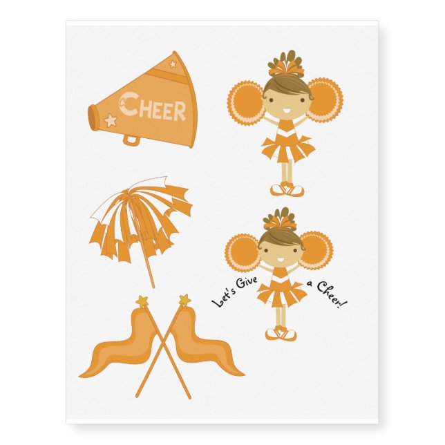 KRW Orange Cheerleader Party Temporary Tattoos (Front)