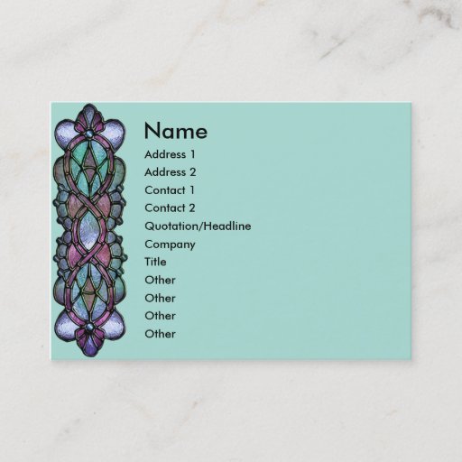 Customizable KRW Pale Teal Stained Glass Border Business Card Template