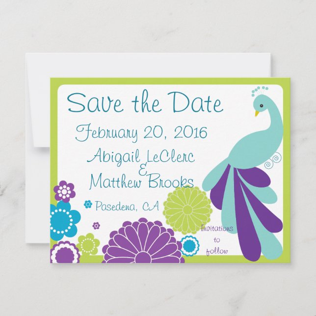 KRW Peacock Floral Custom Save the Date (Front)
