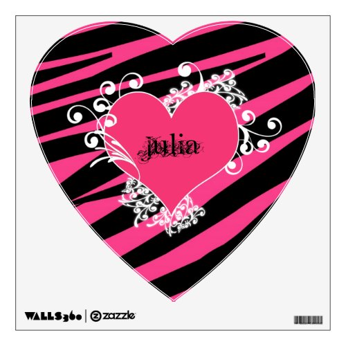 KRW Pink and Black Zebra Diva Heart Wall Decal