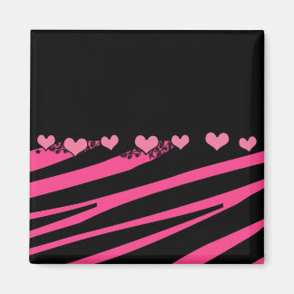 KRW Pink and Black Zebra Diva Hearts Magnet