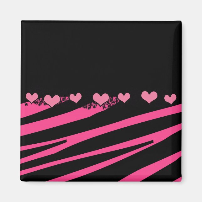 KRW Pink and Black Zebra Diva Hearts Magnet (Front)
