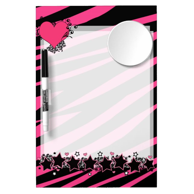 KRW Pink and Black Zebra Diva Mirror Message Board (Front)