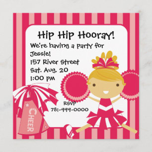 KRW Pink Cheerleader 2 Sided Birthday Invitation