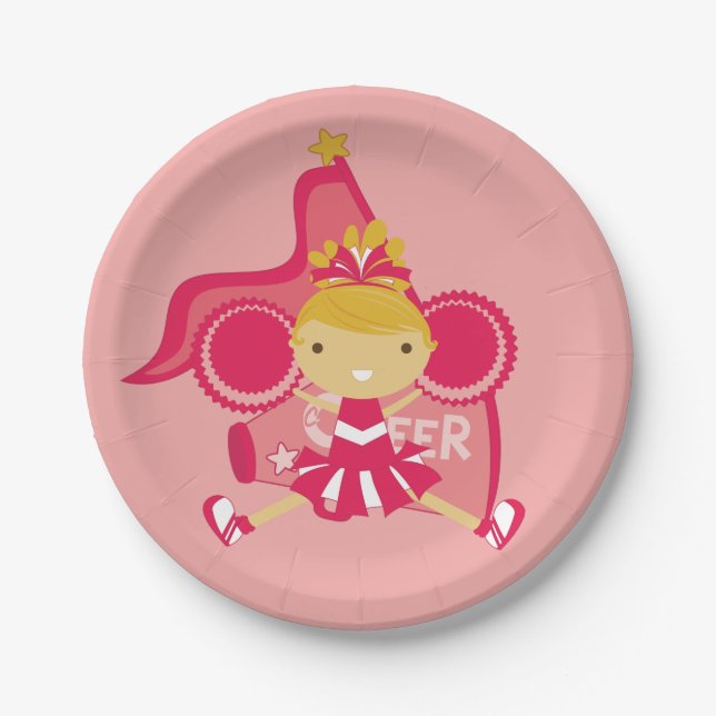 KRW Pink Cheerleader Party Paper Plates (Front)