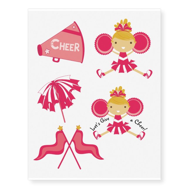 KRW Pink Cheerleader Party Temporary Tattoos (Front)