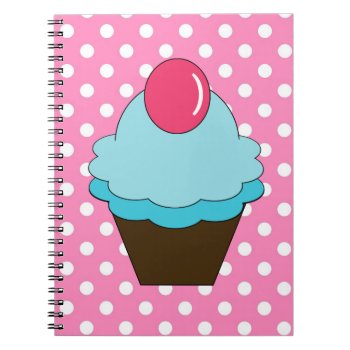 Krw Pink Dots And Blue Cupcake Notebook by KRWDesigns at Zazzle