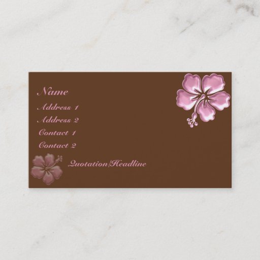 Customizable KRW Pink Hibiscus and Chocolate Elegant Business Cards