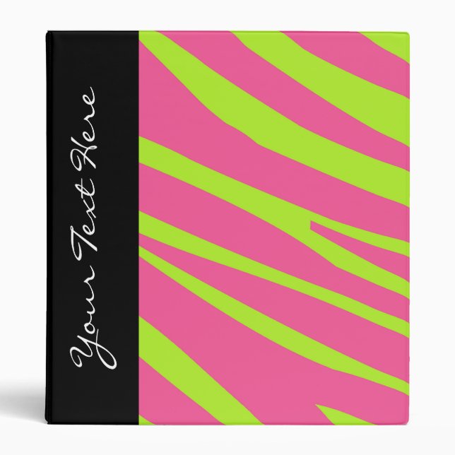 KRW Pink Lime Zebra Stripes Back to School Binder* 3 Ring Binder (Front)