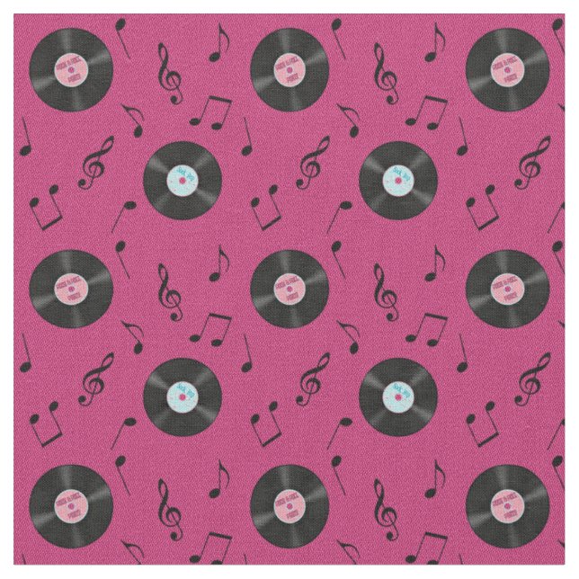 KRW Pink Retro Records Music Fabric (Close Up)