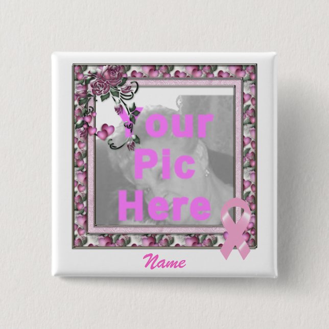 KRW Pink Ribbon Custom Pic Frame Pinback Button (Front)