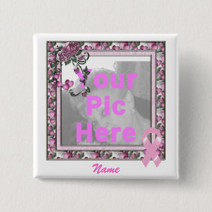 KRW Pink Ribbon Custom Pic Frame Pinback Button