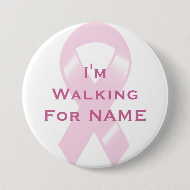 KRW Pink Ribbon Custom Walking Pinback Button (Front)