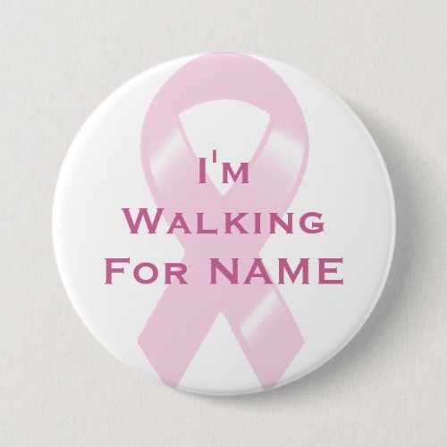 KRW Pink Ribbon Custom Walking Pinback Button