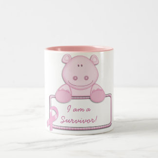 KRW Pink Ribbon Hippo - Survivor Two-Tone Coffee Mug