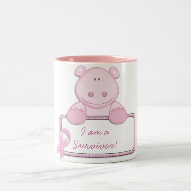 KRW Pink Ribbon Hippo - Survivor Two-Tone Coffee Mug (Center)
