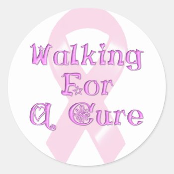 Krw Pink Ribbon Walking For A Cure Classic Round Sticker by KRWDesigns at Zazzle
