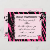 KRW Pink Zebra Print Hearts Stars Quinceanera Invitation (Front/Back)