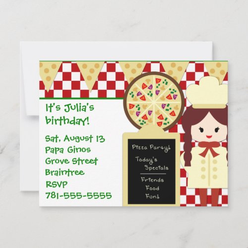KRW Pizza Party Girl Birthday Party Invitations