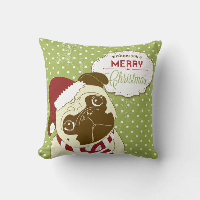 KRW Pug Wish You a Merry Christmas Pillow (Front)