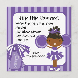 KRW Purple Cheerleader Birthday Party Invitation
