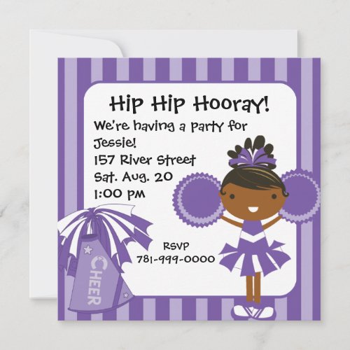 KRW Purple Cheerleader Birthday Party Invitation