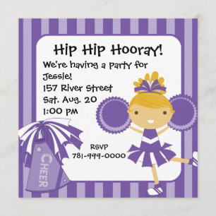 KRW Purple Cheerleader Birthday Party Invitation