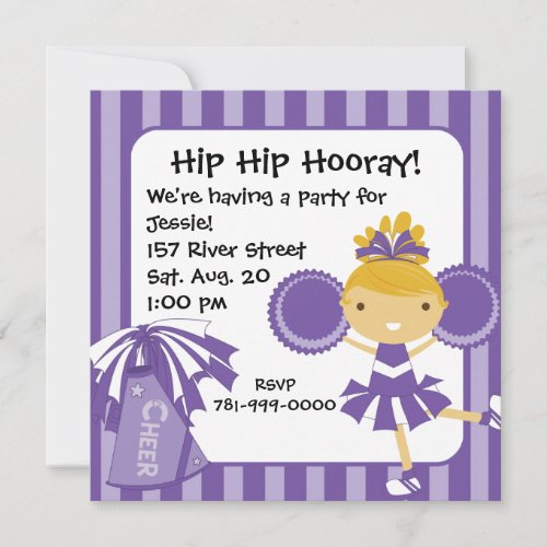 KRW Purple Cheerleader Birthday Party Invitation