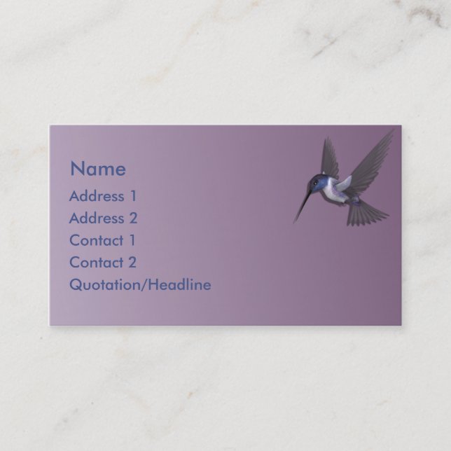 KRW Purple Hummingbird Custom Business Card (Front)