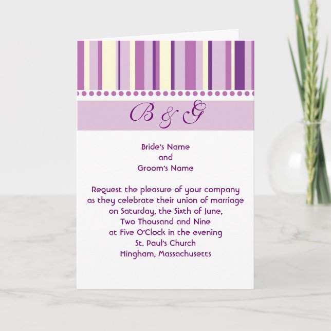 KRW Purple Stripe Custom Wedding Invitation (Front)