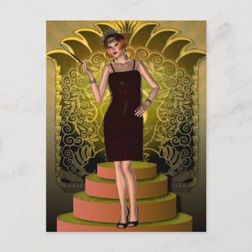 KRW Putting on the Ritz Deco Flapper II Postcard