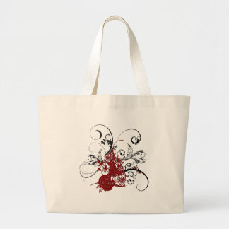 KRW Red Floral Grunge Large Tote Bag