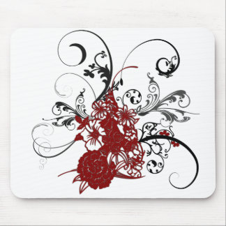 KRW Red Floral Grunge Mouse Pad