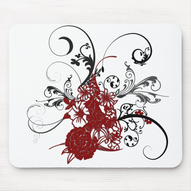 KRW Red Floral Grunge Mouse Pad (Front)