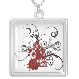 KRW Red Floral Grunge Sterling Silver Necklace