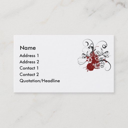 Customizable KRW Red Floral Grunge Swirl Business Card