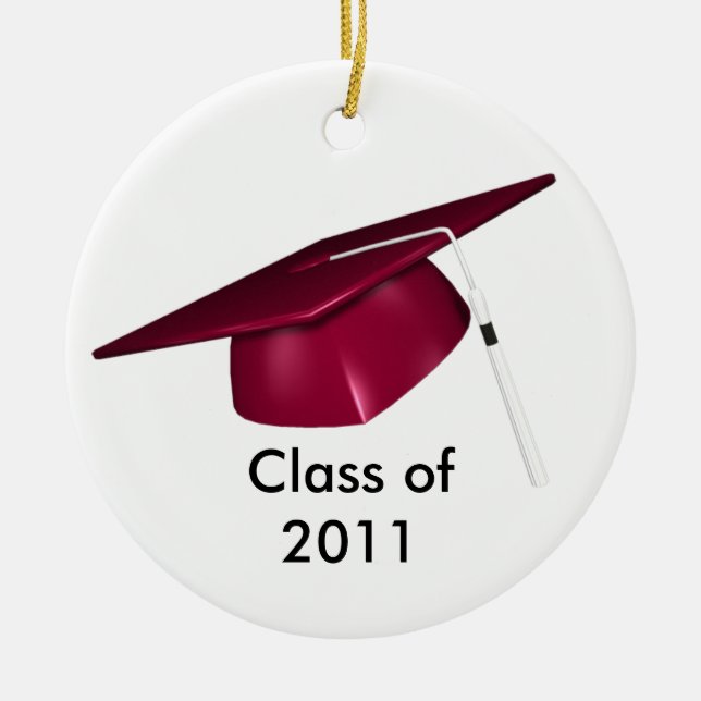 KRW Red Graduation Cap Custom Date Ornament (Front)