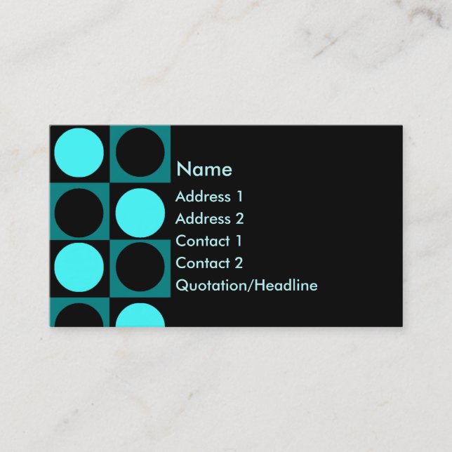 KRW Retro Aqua Squares and Circles Business Card (Front)