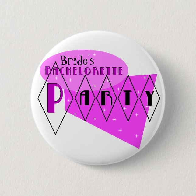 KRW Retro Bachelorette Party Pink Custom Pin (Front)